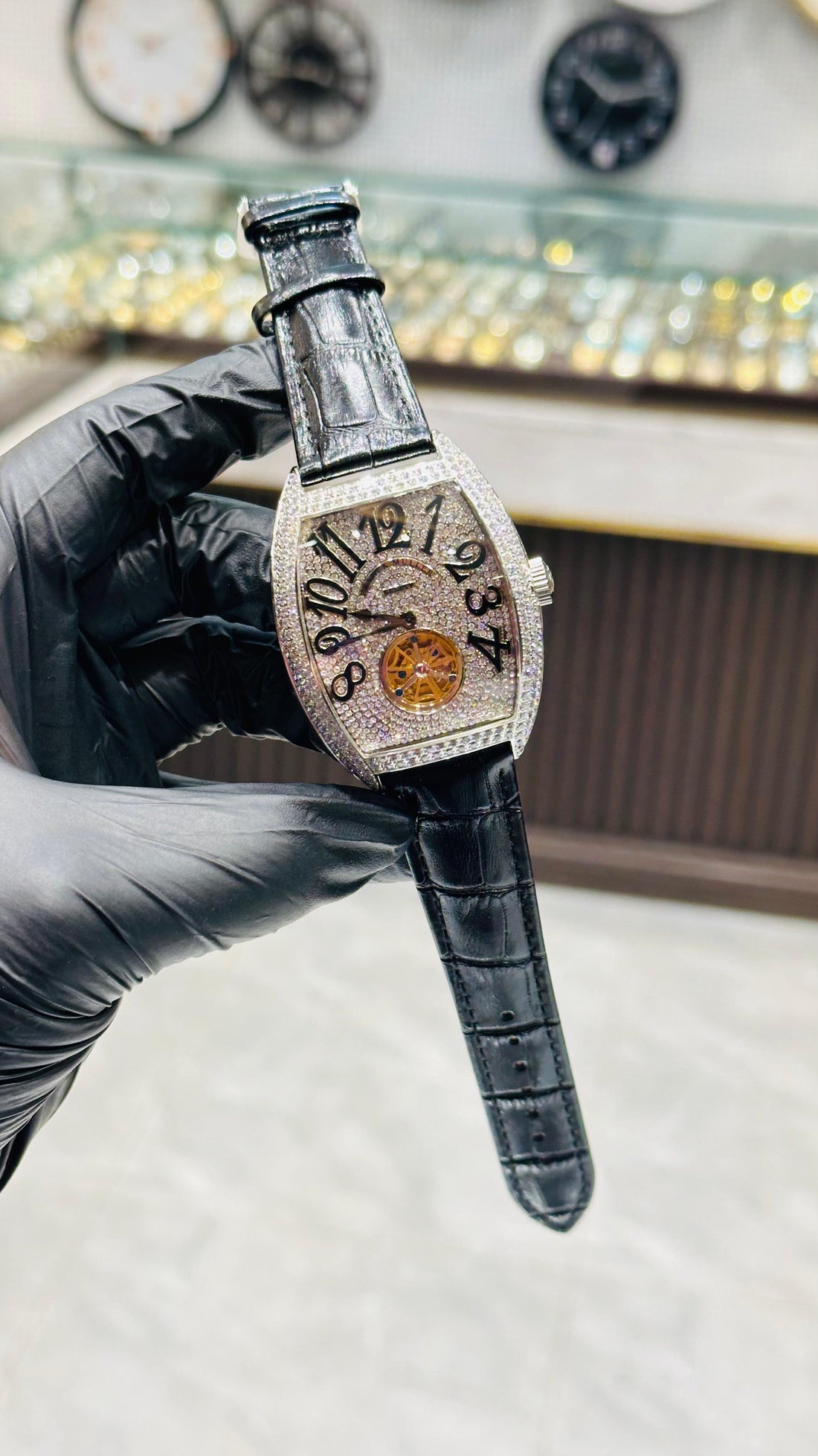 F.M Crazy Hours Stone Supar Clone Swiss Movement Sapphire Glass 1 Year Warranty
